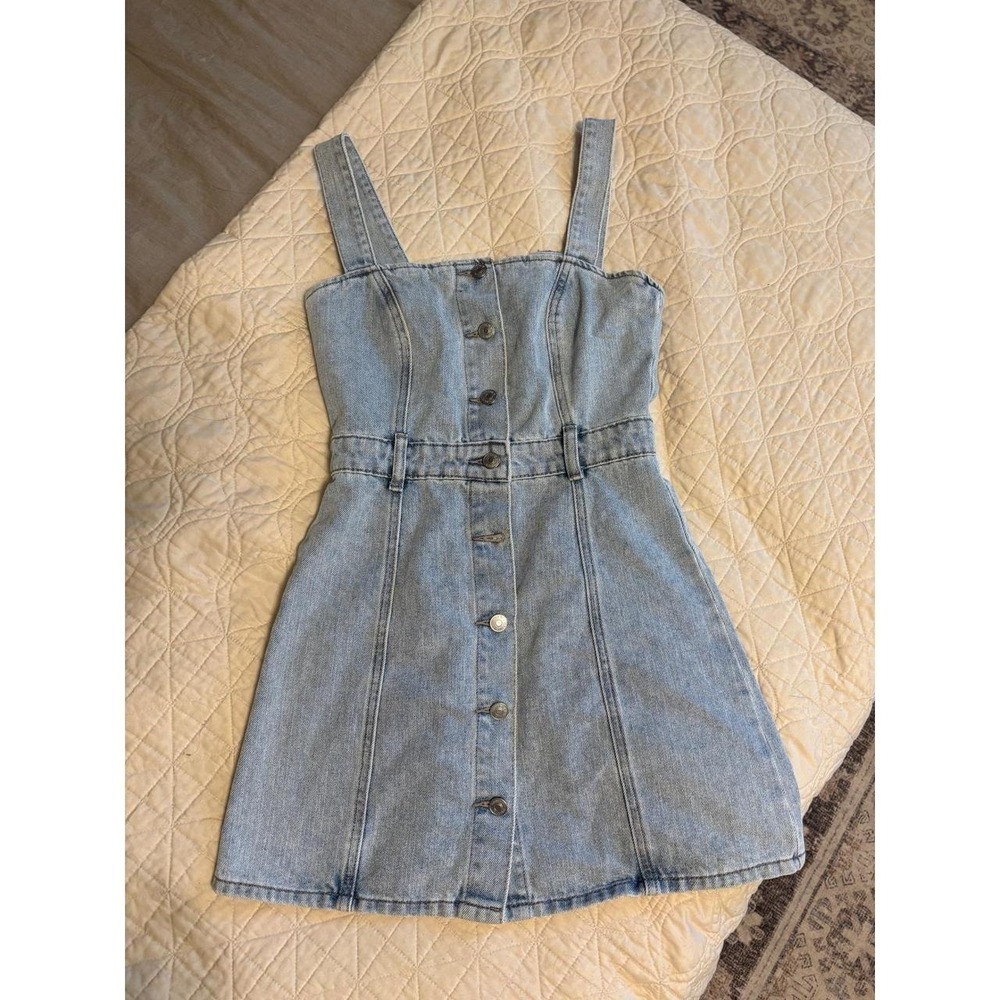 Forever 21 Light Wash Denim Button Down Mini Dress Light Blue Size S
